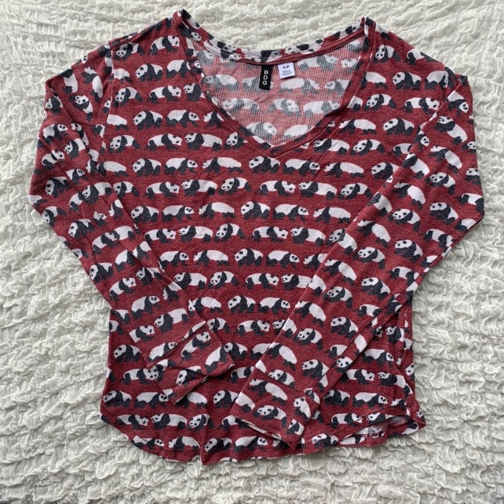 maroon panda longsleeve v-neck